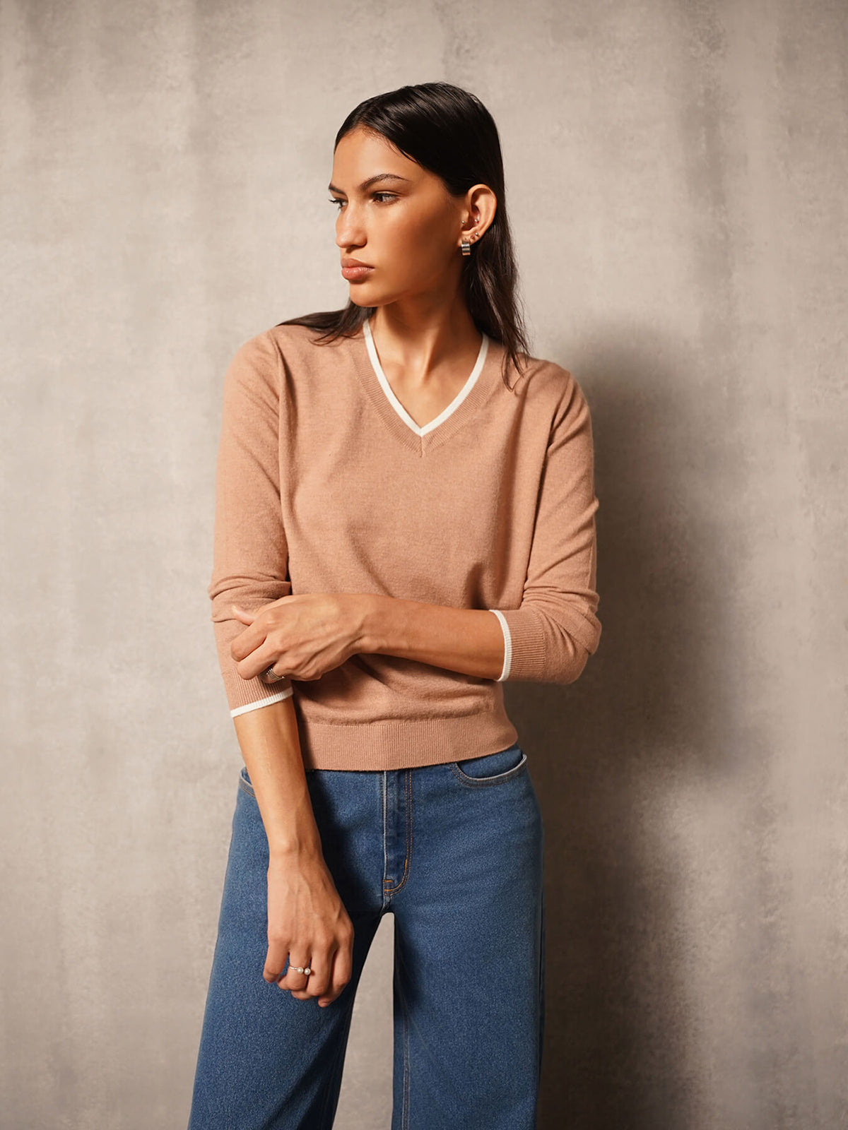 Livsoft Essential V Neck Sweater- Beige