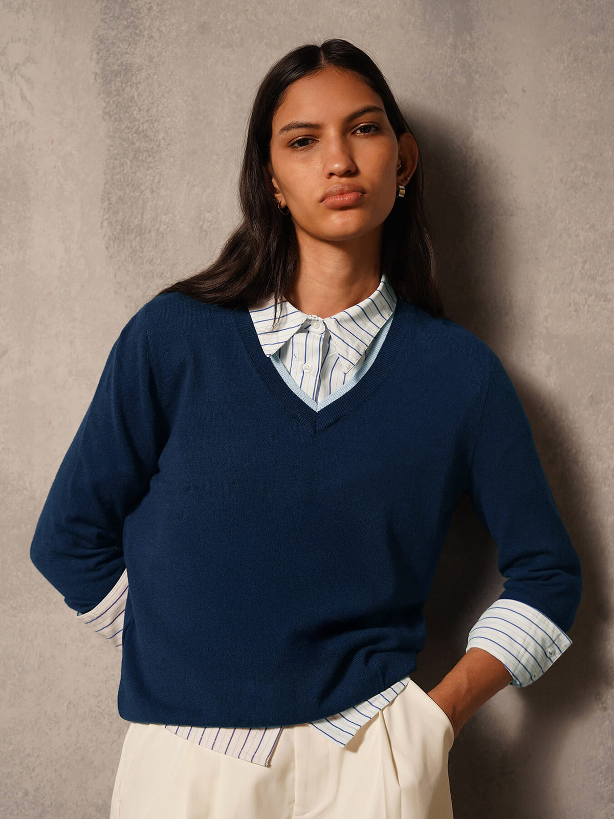 Livsoft Essential V Neck Sweater- Navy