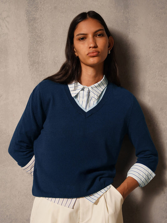 Livsoft Essential V Neck Sweater- Navy