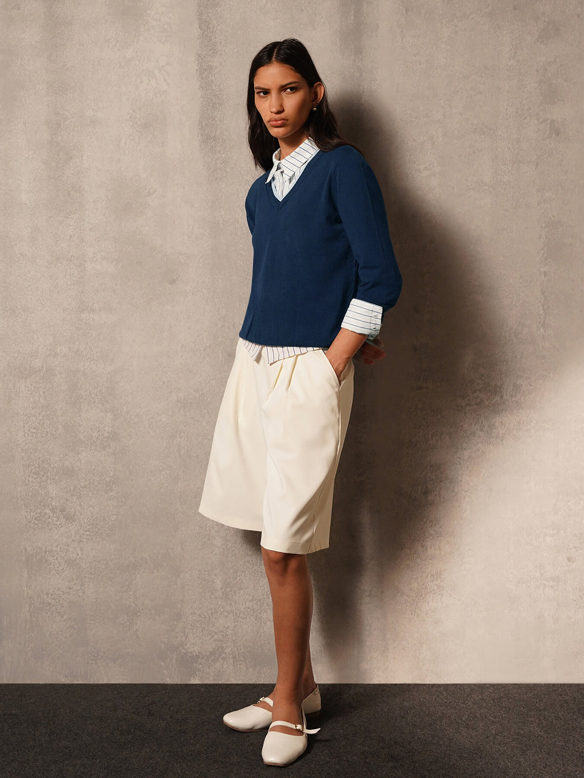 Livsoft Essential V Neck Sweater- Navy