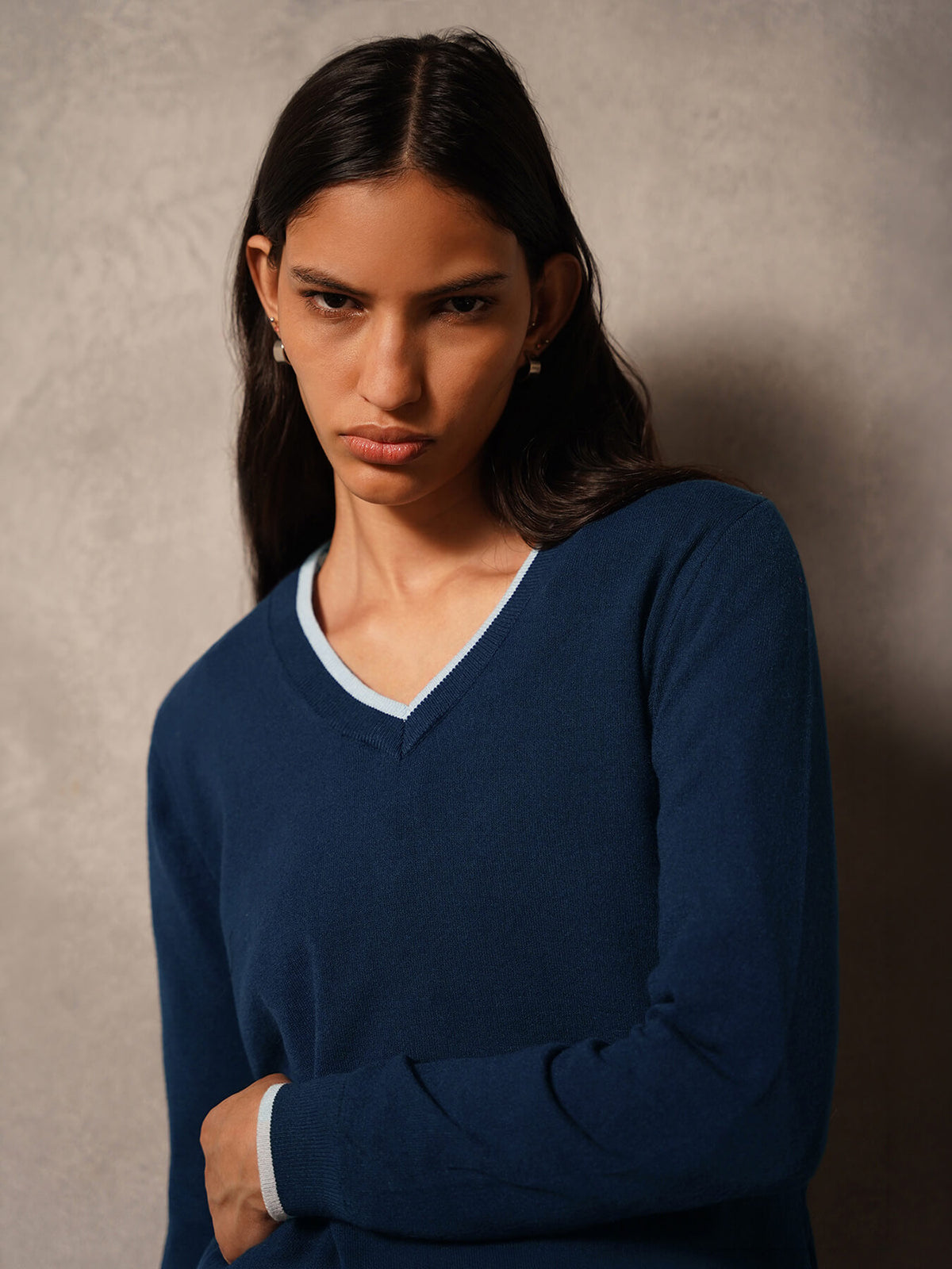 Livsoft Essential V Neck Sweater- Navy