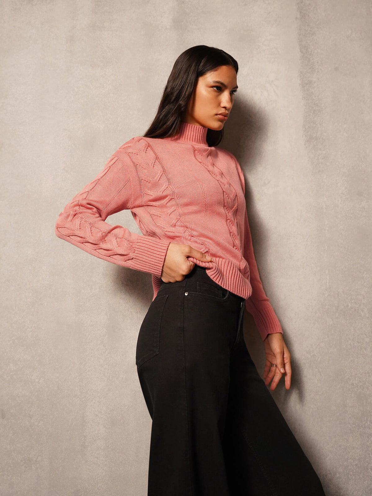 Ultra Livsoft Cable Knit Sweater- Peach