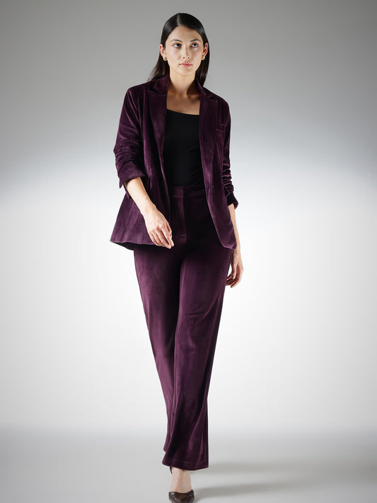 Velvet Blazer and Straight Fit Trousers Coord - Plum