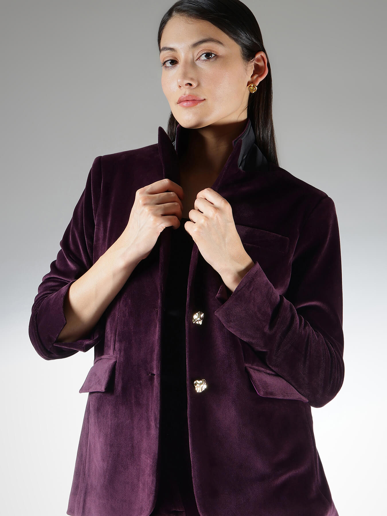 Velvet Blazer and Straight Fit Trousers Coord - Plum