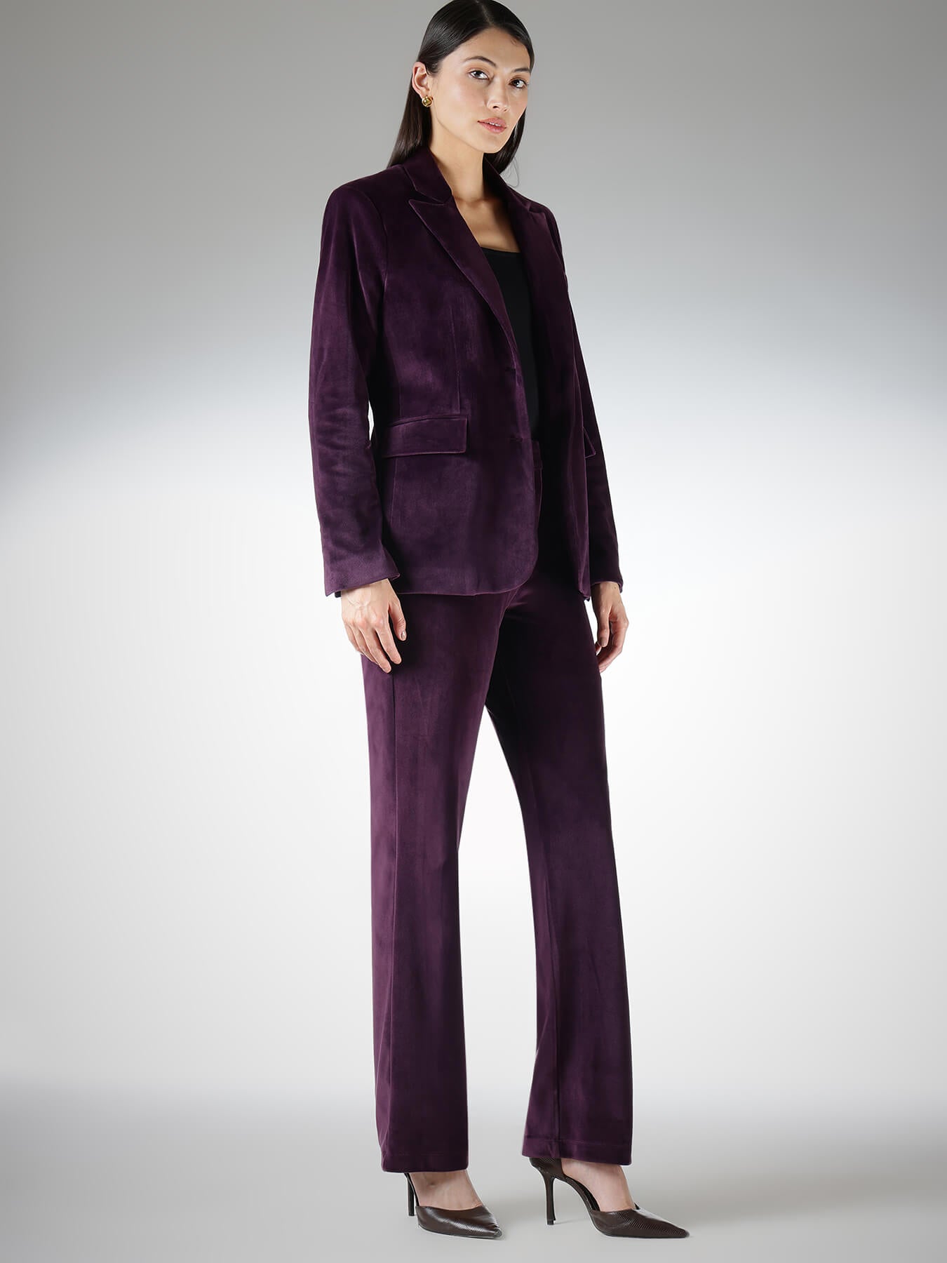 Velvet Blazer and Straight Fit Trousers Coord - Plum
