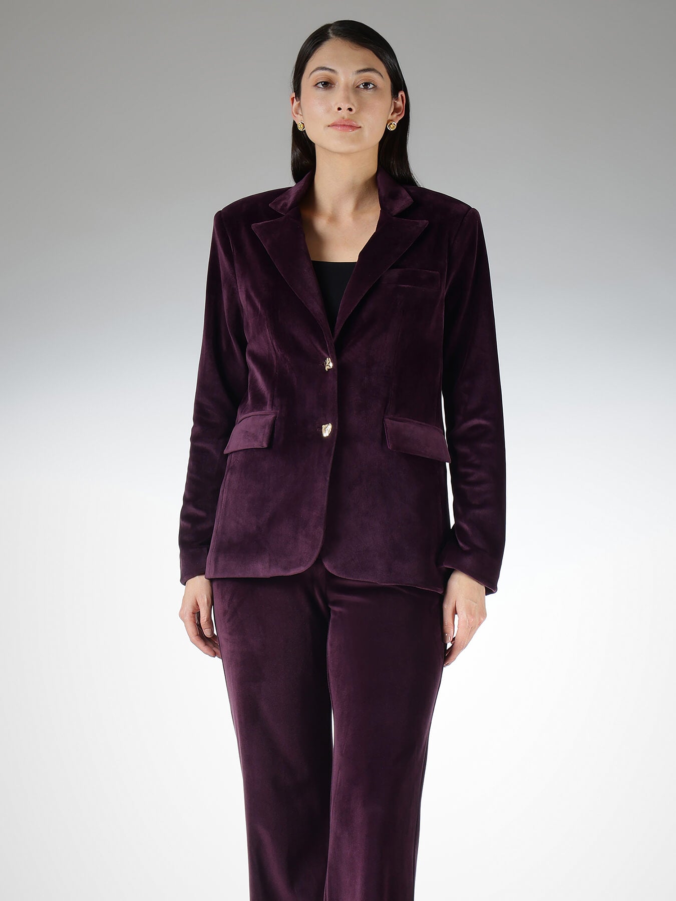 Velvet Blazer and Straight Fit Trousers Coord - Plum