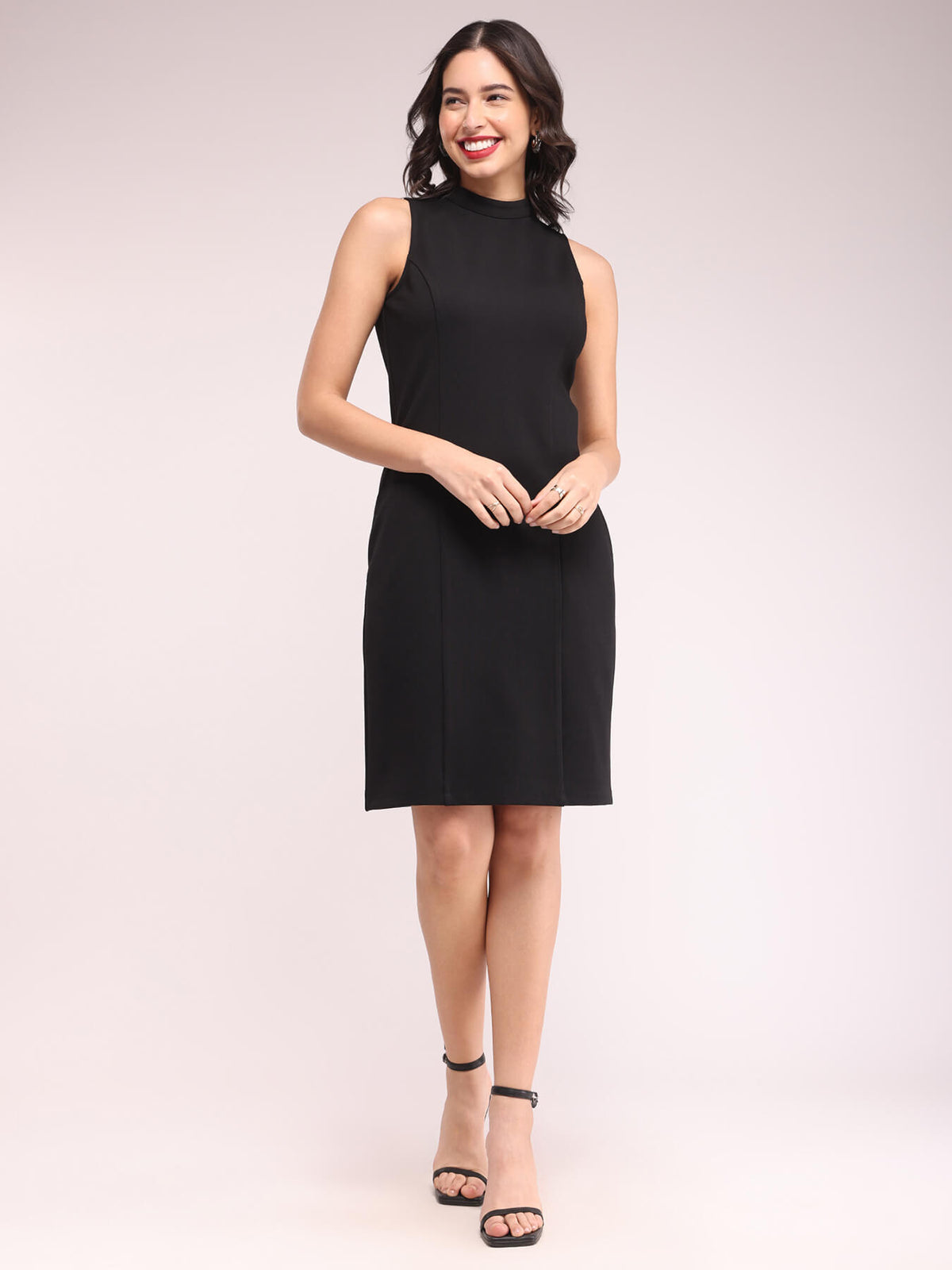 High Neck Shift Dress - Black
