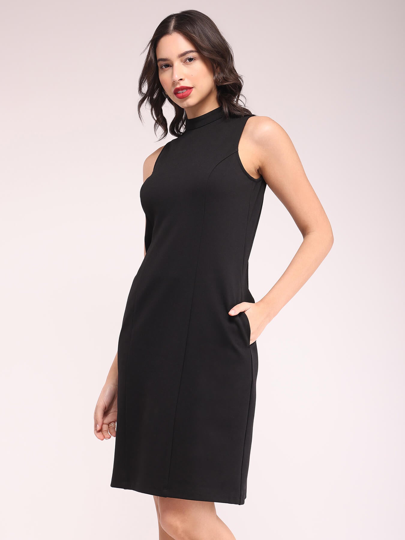 High Neck Shift Dress - Black