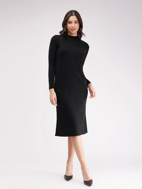 LivSoft Band Neck Sweater Dress - Black