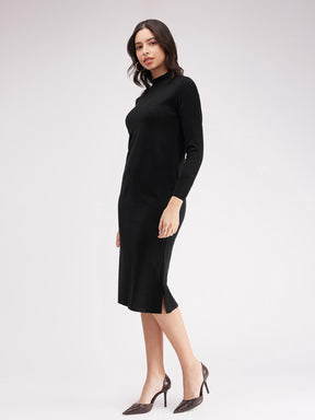 LivSoft Band Neck Sweater Dress - Black