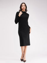 LivSoft Band Neck Sweater Dress - Black