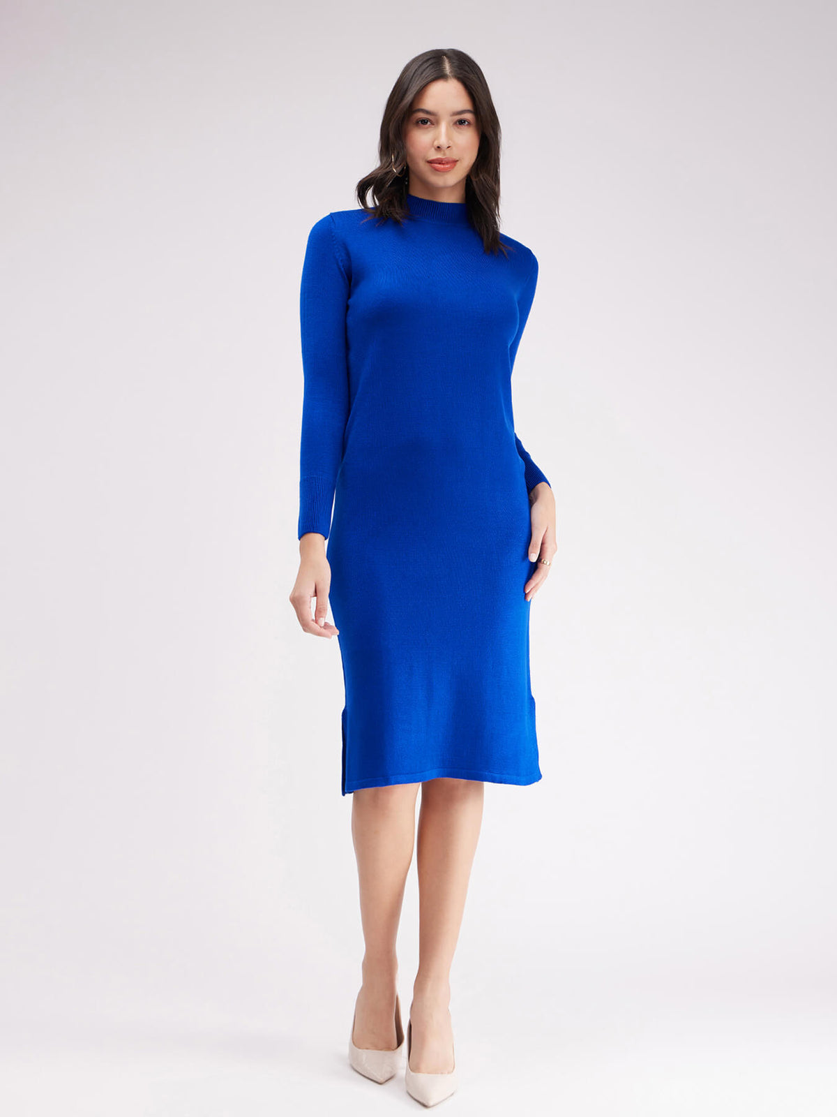 LivSoft Band Neck Sweater Dress - Royal Blue