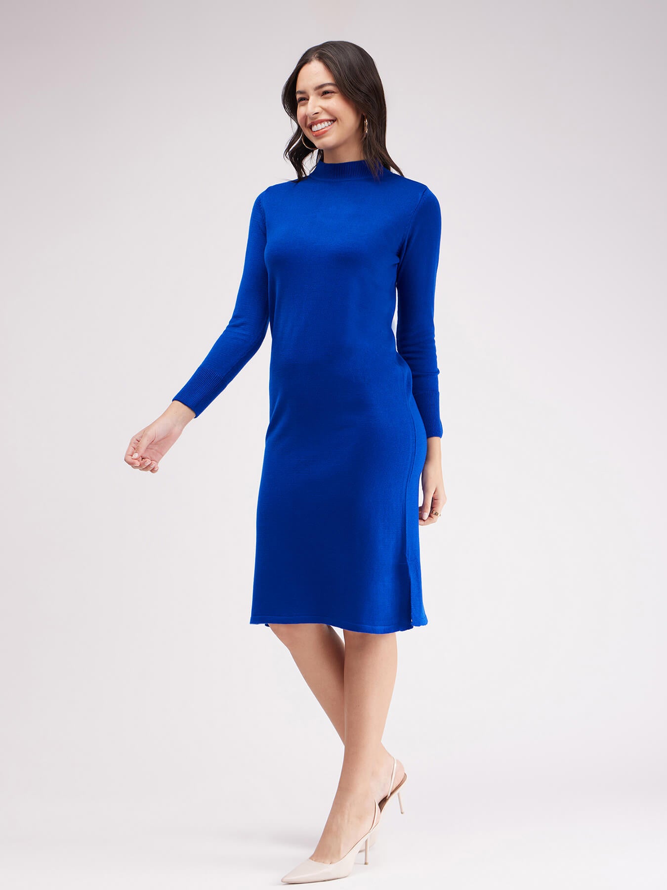 LivSoft Band Neck Sweater Dress - Royal Blue