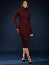 LivSoft Turtle Neck Sweater Dress - Maroon