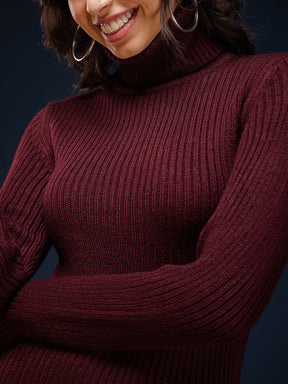 LivSoft Turtle Neck Sweater Dress - Maroon