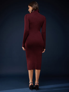 LivSoft Turtle Neck Sweater Dress - Maroon