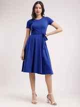 Cotton Knitted Fit And Flare Dress - Royal Blue