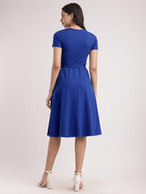 Cotton Knitted Fit And Flare Dress - Royal Blue