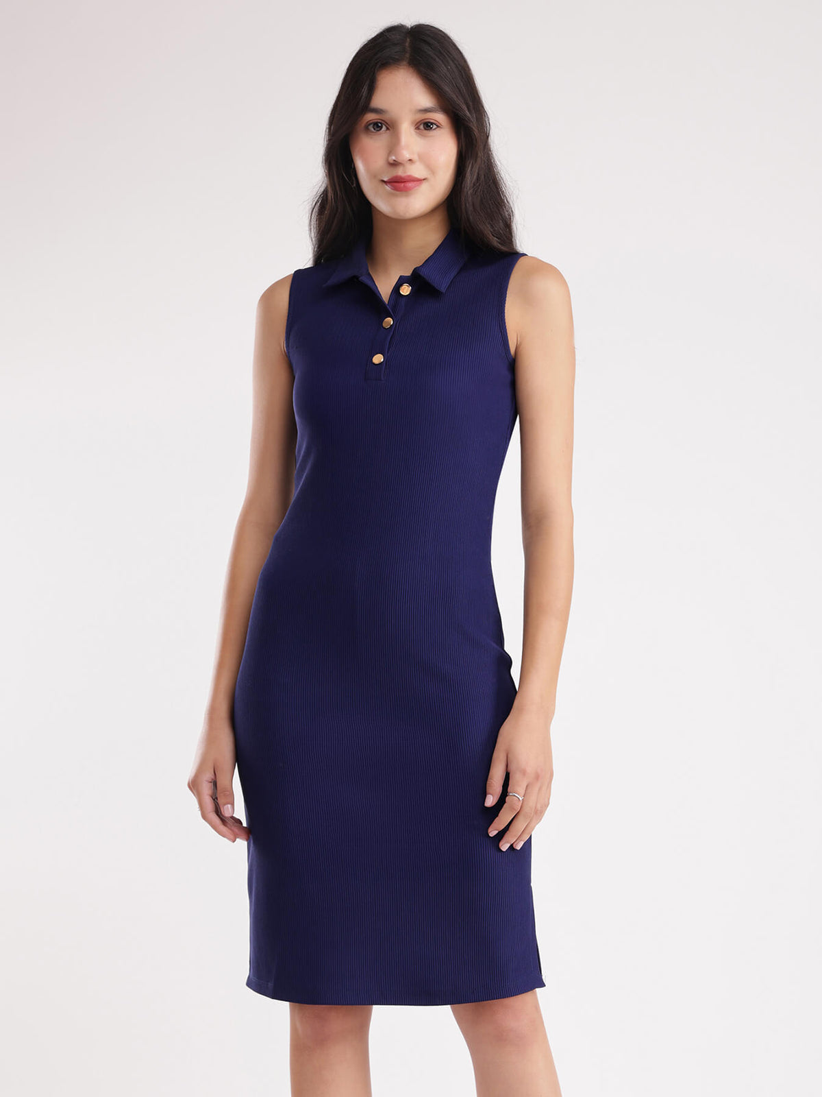 Bodycon Knitted Dress - Navy Blue