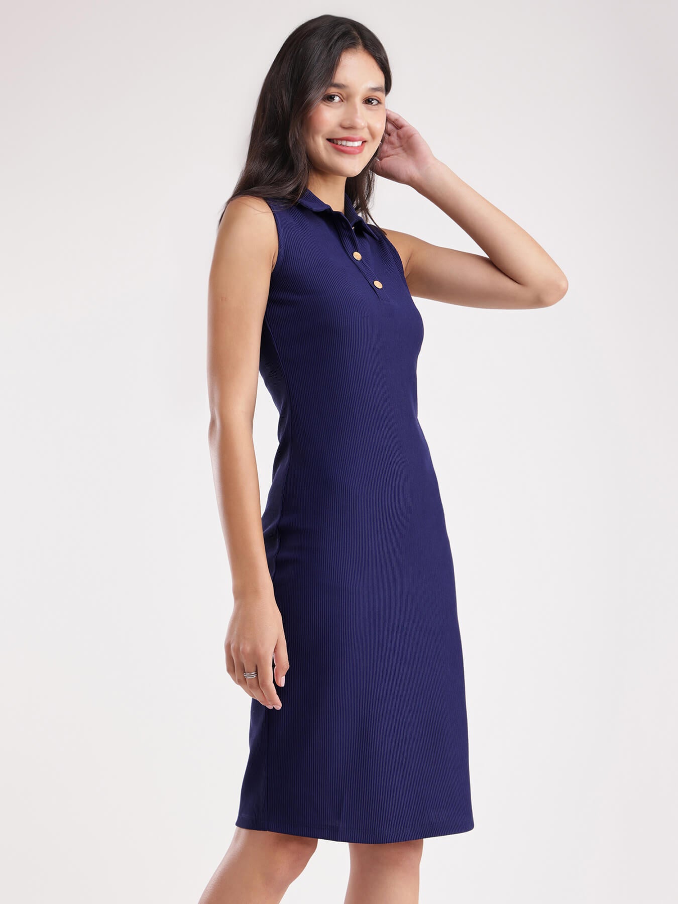 Bodycon Knitted Dress - Navy Blue