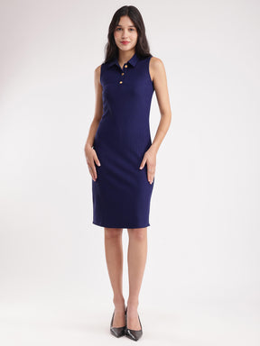 Bodycon Knitted Dress - Navy Blue
