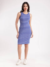 Cotton Striped Dress - Blue And White