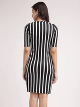 Striped Knitted Shift Dress - White And Black