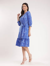 Floral Knitted Dress - Blue