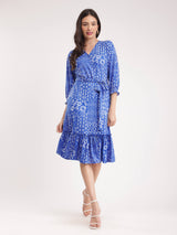 Floral Knitted Dress - Blue