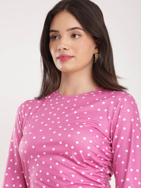 Polka Knitted Dress - Pink