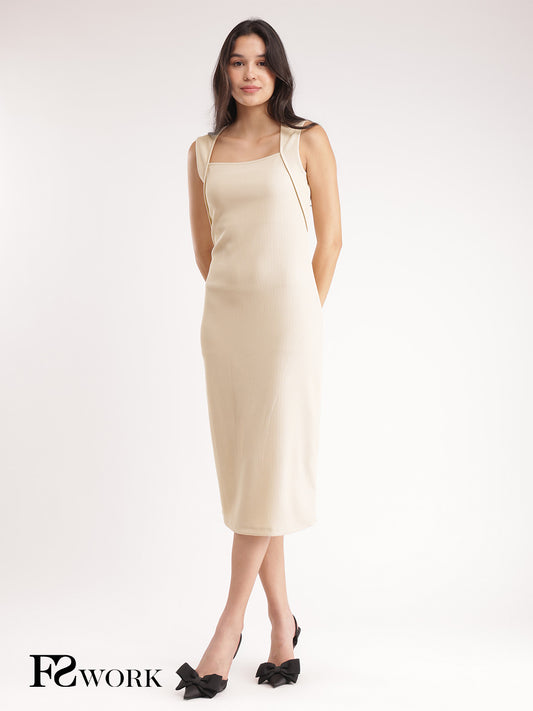 Bodycon Knitted Dress - Beige