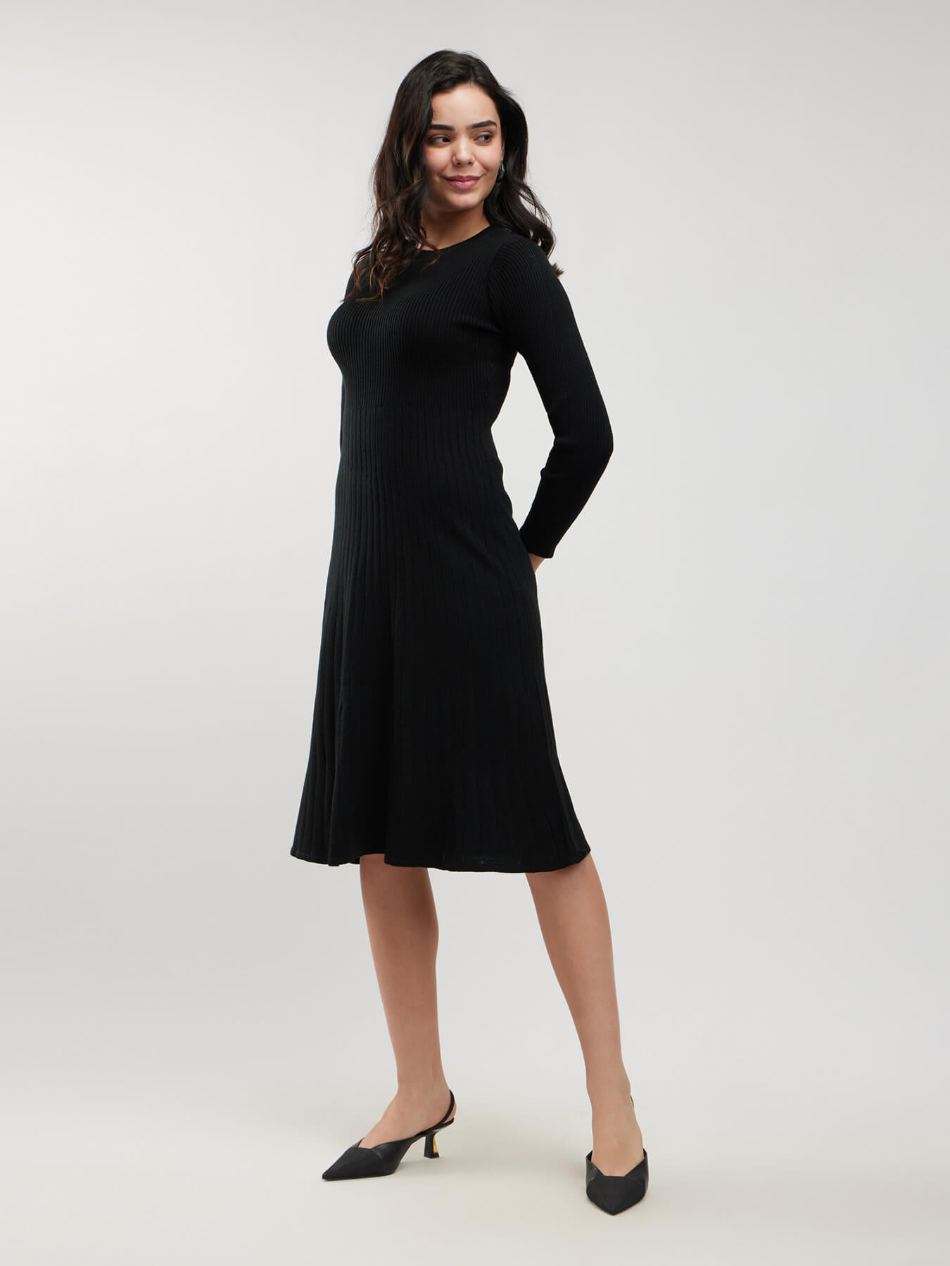 LivSoft Fit And Flare Sweater Dress - Black