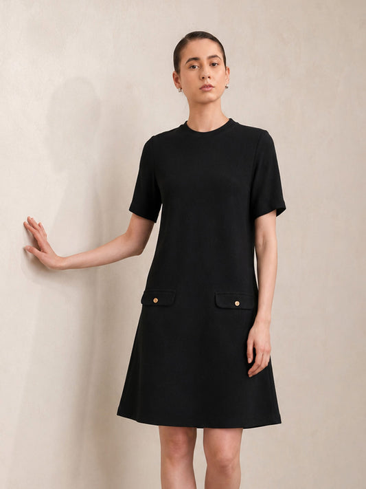 Knitted Shift Dress - Black