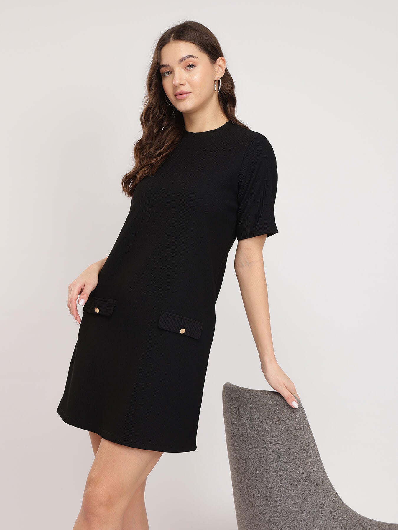 Knitted Shift Dress - Black