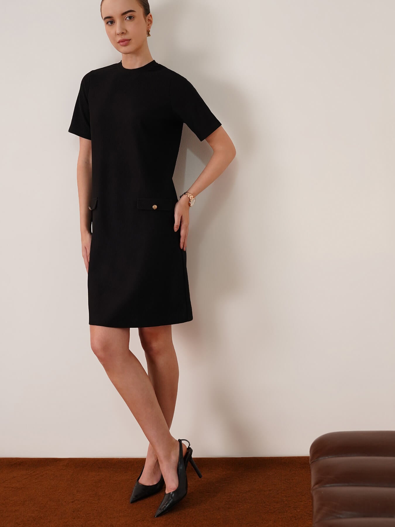 Knitted Shift Dress - Black