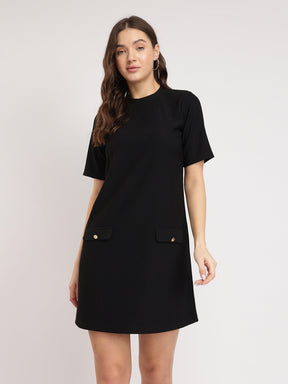 Knitted Shift Dress - Black