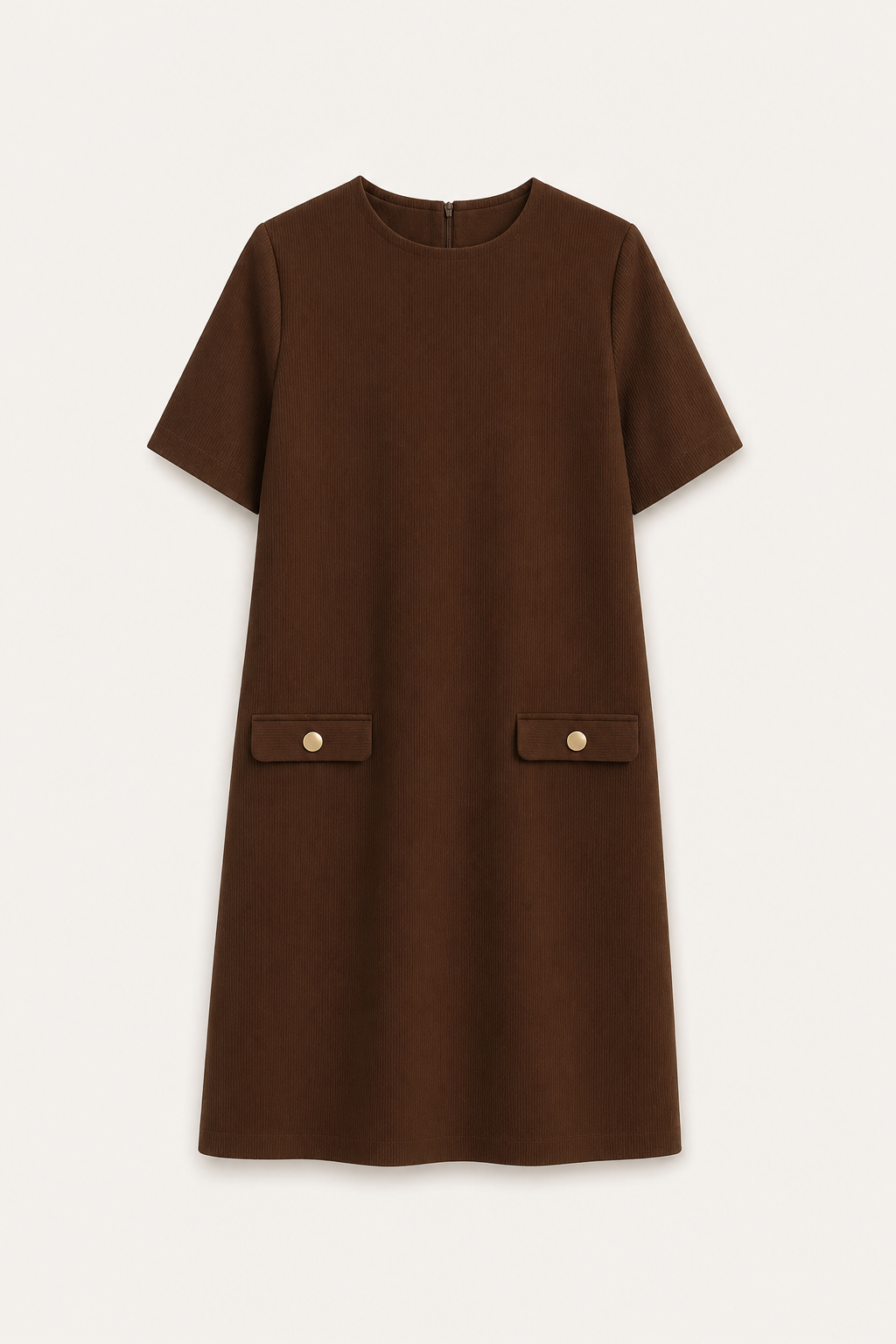 Round Neck Shift Dress - Brown