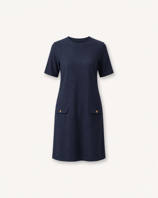 Knitted Shift Dress - Navy Blue