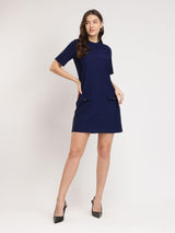 Knitted Shift Dress - Navy Blue