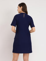 Knitted Shift Dress - Navy Blue