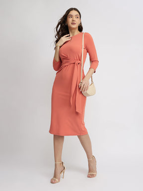 Stretchable Tie-Up Dress - Orange