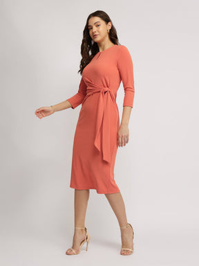 Stretchable Tie-Up Dress - Orange