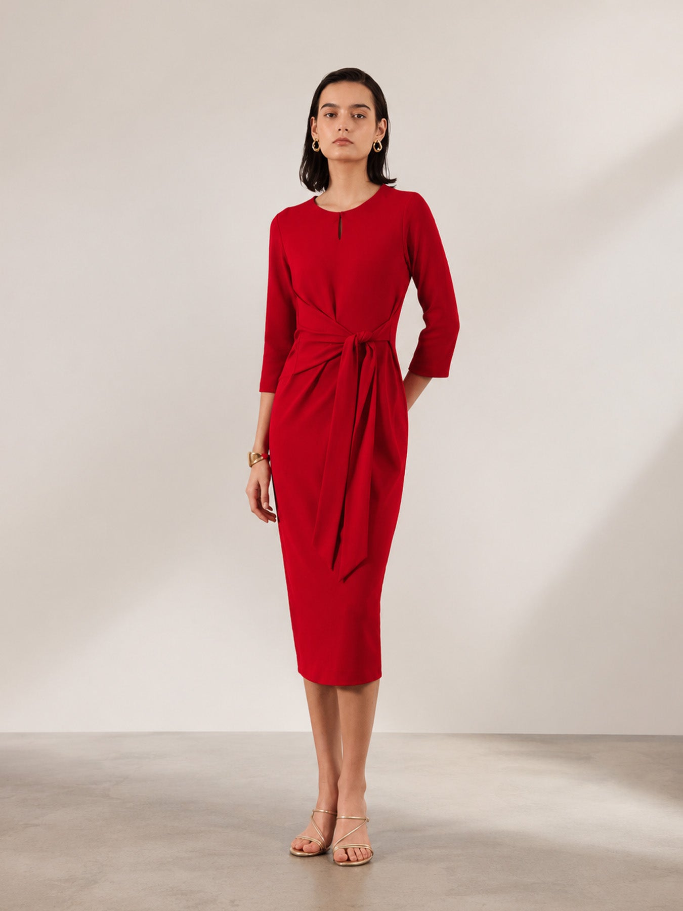 Stretchable Tie-Up Dress - Red