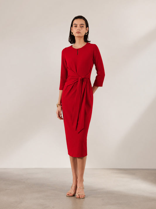 Stretchable Tie-Up Dress - Red