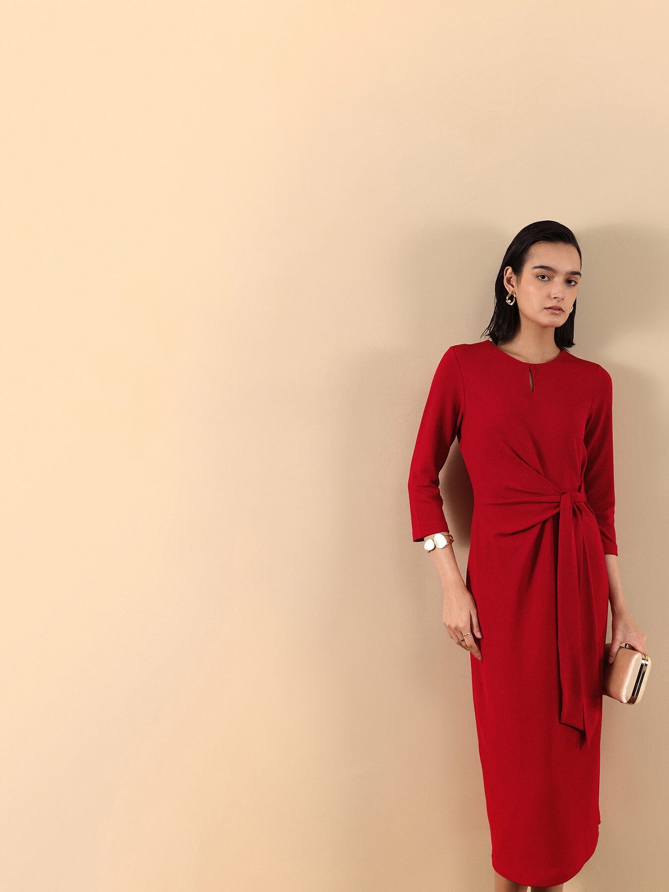Stretchable Tie-Up Dress - Red
