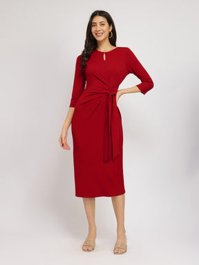 Stretchable Tie-Up Dress - Red