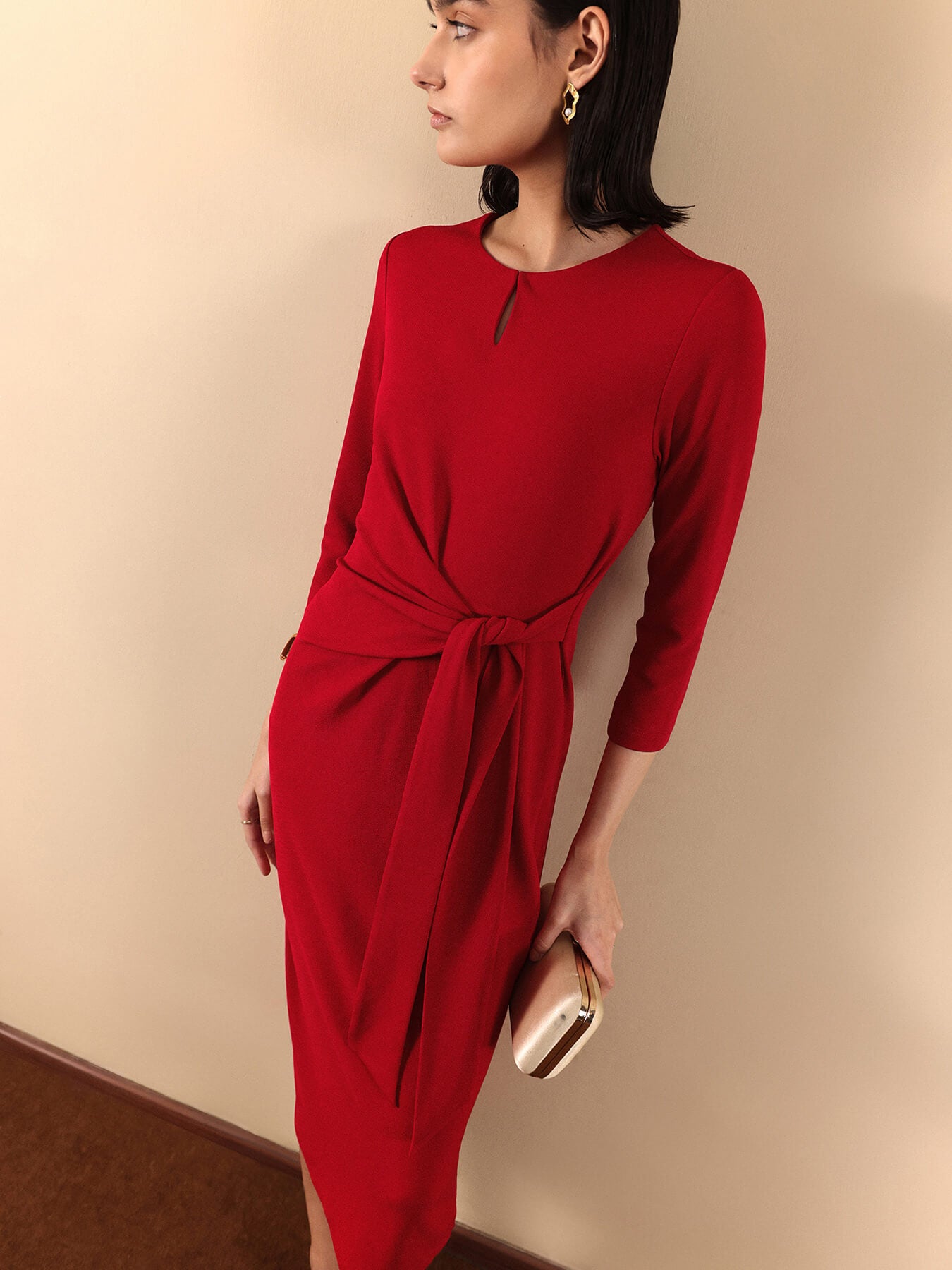 Stretchable Tie-Up Dress - Red