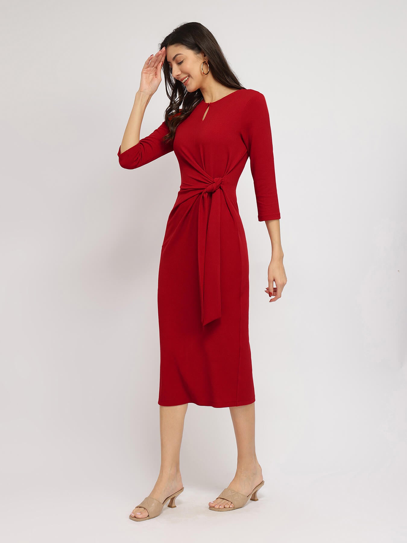 Stretchable Tie-Up Dress - Red