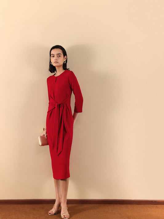 Stretchable Tie-Up Dress - Red