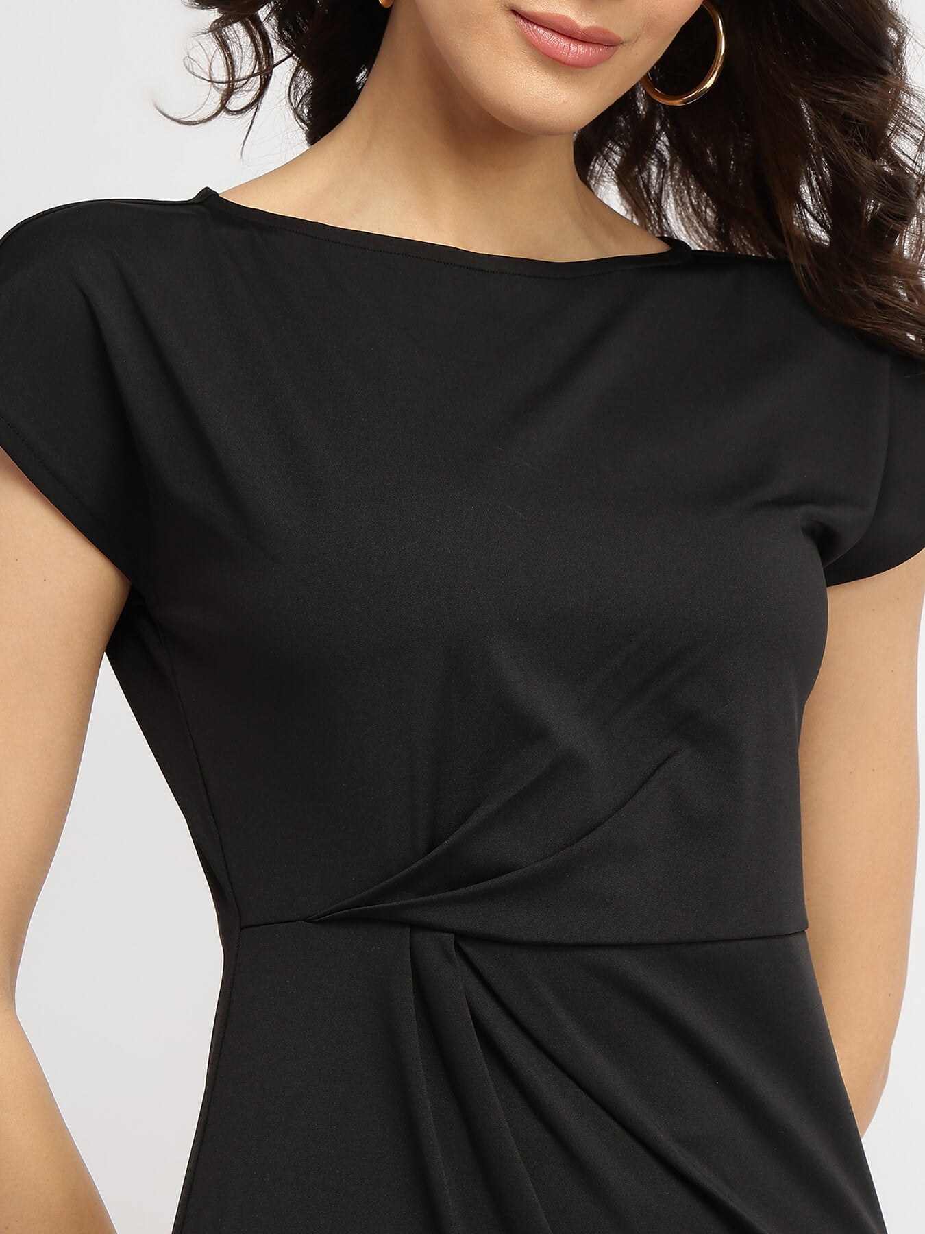 Bodycon Pleat Detail Dress - Black